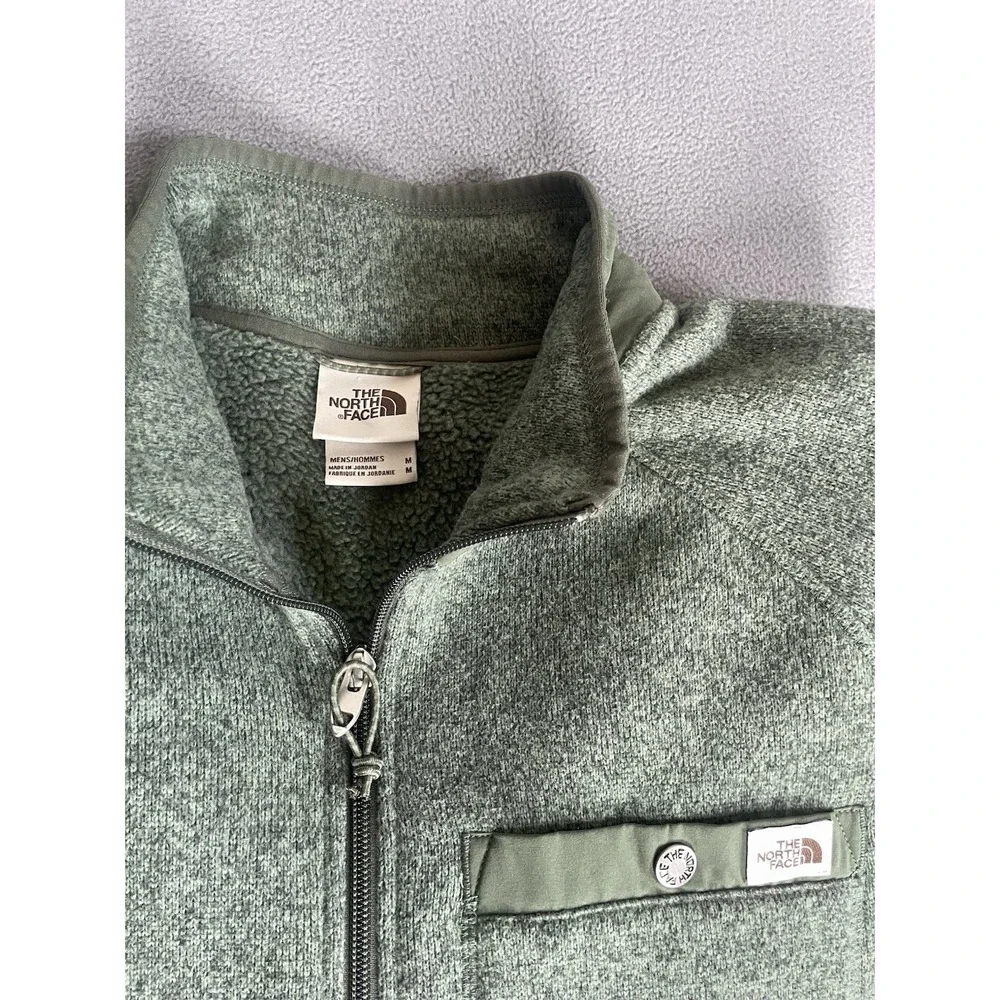 The North Face Fleece Pullover Mens Med Green Quarter Zip Chest Pocket